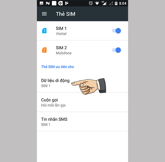​Chọn thẻ Sim ưu tiên